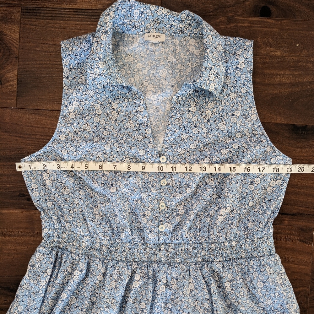 J. Crew Sleeveless Blue Floral Shirred-Waist Midi Dress - Picture 7 of 8